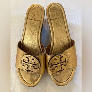 Tory Burch gold wedges size 8
